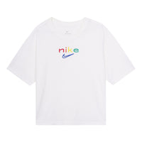 (WMNS) Nike Dri-FIT Boxy Rainbow Embroidery Logo Short Sleeve White DD2849-100