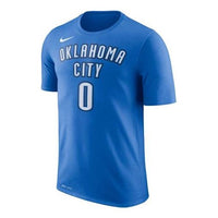 Men's Nike Thunder No. 0 Russell Westbrook Casual Sports Breathable Basketball Short Sleeve Blue T-Shirt 870796-403