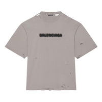 Balenciaga Solid Color Alphabet Printing Hole Round Neck Short Sleeve Unisex Gray 661715TKVD58174