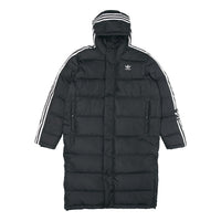 adidas originals Long Down Side Logo Printing mid-length Sports Down Jacket Black HI4658