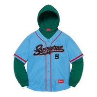 Supreme Baseball Jersey Hooded Sweatshirt 'Teal Green Red' SUP-SS22-426
