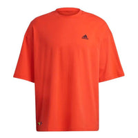 adidas Solid Color Logo Athleisure Casual Sports Round Neck Short Sleeve Couple Style Fluorescence Red H61131