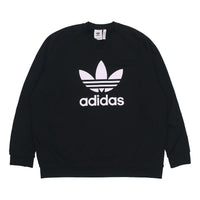 Men's adidas originals Tresoil Crew Large Logo Sports Pullover Round Neck Black H06651
