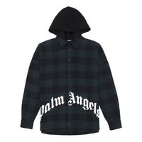 PALM ANGELS Men's Logo Print Hooded Overshirt Green PMGA042E20FAB0015701