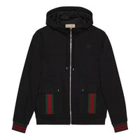 Gucci Cotton Jersey Hooded Jacket With Web 'Black' 752187-XJFQV-1043