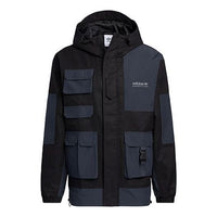 Men's adidas originals Alphabet Printing Contrasting Colors Hooded Track Jacket Black HC0353