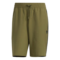 Men's adidas neo Logo Micro Mark Stripe Casual Woven Shorts Dark Olive Green HD4715