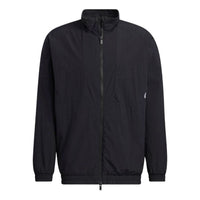 adidas Solid Color Minimalistic Alphabet Printing Casual Sports Stand Collar Woven Unisex Black Jacket HM2691