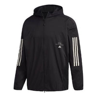 Men's adidas Logo Stripe Printing Hooded Jacket Black FM5325