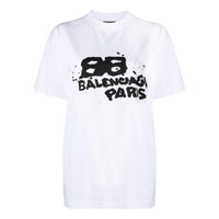(WMNS) Balenciaga Hand-Drawn BB Icon T-shirt Medium Fit 'White' 612965TNVN49040