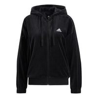 (WMNS) adidas Velour Jkt Velvet Hooded Jacket Black HG1845