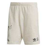 Men's adidas originals Cartoon Graffiti Logo Printing Straight Casual Shorts Creamy White HL9237