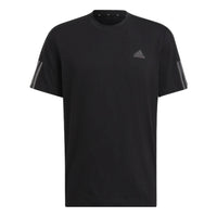 adidas Logo Printing Solid Color Stripe Casual Short Sleeve Black HD4323