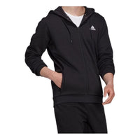 adidas M Sl Dk Fz Hd Embroidered Logo Sports Knit Hooded Jacket Black HB5081