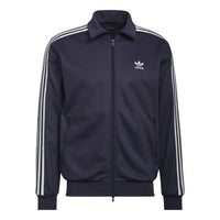 Men's adidas originals Stripe Printing Stand Collar Sports Jacket Dark Grey Navy Blue HB9445