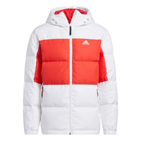 adidas Colorblock Hooded Down Jacket 'White Red' HN2091