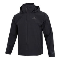 Men's adidas Traveer Rr J Athleisure Casual Sports Woven Solid Color Logo Stripe Hooded Jacket Black HG6016