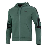 Men's adidas Stripe Logo Athleisure Casual Sports Knit Hooded Jacket Autumn Green HC5841