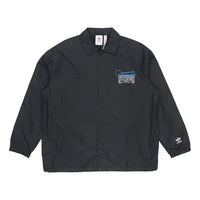 Men's adidas originals C.M.P.COACH JKT Solid Color Lapel Sports Jacket Black H13510
