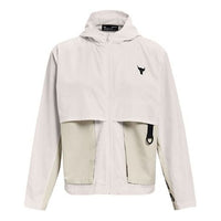(WMNS) Under Armour Project Rock Woven Hooded Jacket White 1361076-112