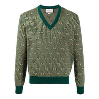 Gucci SS21 Printed Alphabet Pattern V-Neck Sweater For Men Green 626643-XKBFZ-3119