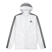 adidas Stripe Logo Micro Mark Printing Sports Training Hooded Jacket White HE4320