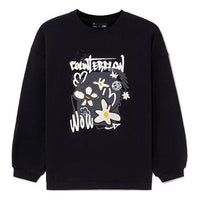 Li-Ning CF Sports Fashion Series Flowers Alphabet Printing Loose Fleece Lined Round Neck Pullover Hoodie 'Black' AWDS556-1