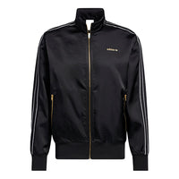 Men's adidas originals Stand Collar Stripe Zipper Ribbed Cuff Long Sleeves logo Sports Jacket Black H31290
