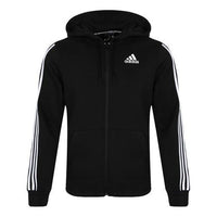 adidas Printing Sports Fleece Lined hooded Knit Jacket Black DQ1455