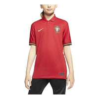 (GS) Nike Portugal 2020 Sports Home Solid Color Stripe Embroidered Short Sleeve Boy Girls Red Polo Shirt CD1040-687