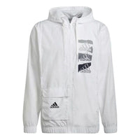 adidas Logo Casual Sports Zipper Hooded Jacket White HE1881