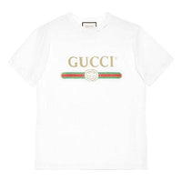 (WMNS) Gucci Large logo Belt Printing Short Sleeve White 457095-X5L89-9234