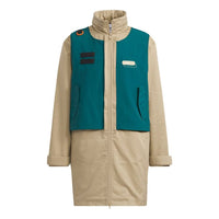 Men's adidas originals Mr Parka Detachable Contrasting Colors Vest Mid-Length Hooded logo Jacket Khaki HC0372