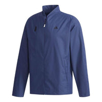Men's adidas Logo Printing Solid Color Stand Collar Jacket Autumn Blue CV6230
