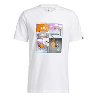 Men's adidas Cartoon Shooting Printing Pattern Round Neck Short Sleeve White T-Shirt HL0082