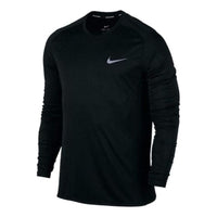Men's Nike Small Label Solid Color Round Neck Sports Long Sleeves Black T-Shirt 833594-010