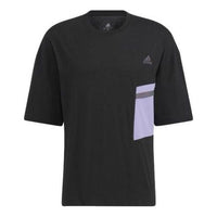 adidas Logo Splicing Round Neck Pullover Short Sleeve Unisex Black T-Shirt HE7346