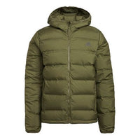 Men's adidas Logo Long Sleeves Hooded Stay Warm With Down Feather Green Jacket GU3954