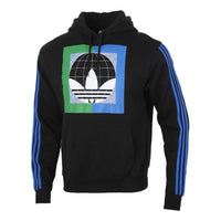 adidas originals Colorblock logo Printing Fleece Lined hooded Pullover Black GD2117