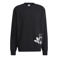 Men's adidas originals Bear Crew Logo Printing Round Neck Long Sleeves Black HL4111