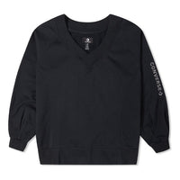 (WMNS) Converse Solid Color Loose Knit V neck Hoodie Black 10022959-A01
