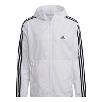 adidas Classic Three-Striped Sports Windproof Hooded Jacket For Men White GQ0602