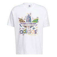 adidas originals SS22 Cartoon Logo Printing Round Neck Casual Short Sleeve Unisex White HC3076