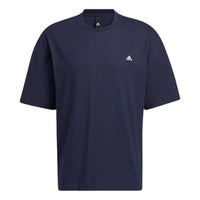 adidas M City Loose T Solid Color Logo Round Neck Short Sleeve Navy Blue HC9973
