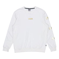 PUMA Holiday logo Bronzing Printing Casual Sports Round Neck Pullover White 586348-02