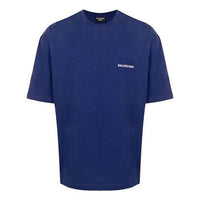 Men's Balenciaga FW21 Logo Round Neck Pullover Short Sleeve Blue 612966TIVG53967