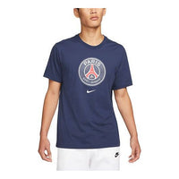 Men's Nike Paris Saint-Germain Crest Large team logo Printing Round Neck Casual Short Sleeve Blue DJ1316-410