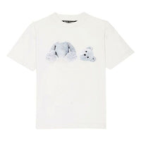Men's PALM ANGELS Teddy Bear Pattern Printing Round Neck Short Sleeve White PMAA001E20JER0044401