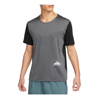 Men's Nike Colorblock Running Sports Training Breathable Round Neck Short Sleeve Black Gray T-Shirt DM4647-010