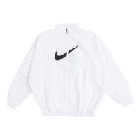 (WMNS) Nike SS22 Sportswear Essential Logo Pattern Wrinkled Woven Loose Stand Collar Jacket White DM6182-100